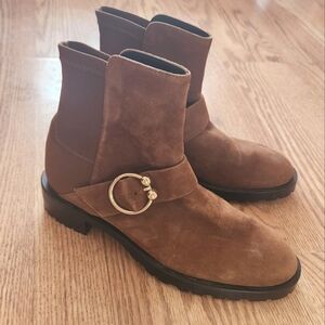 EUC Stuart Weitzman Luxering Suede Ankle Bootie in Brown, Size 6.5